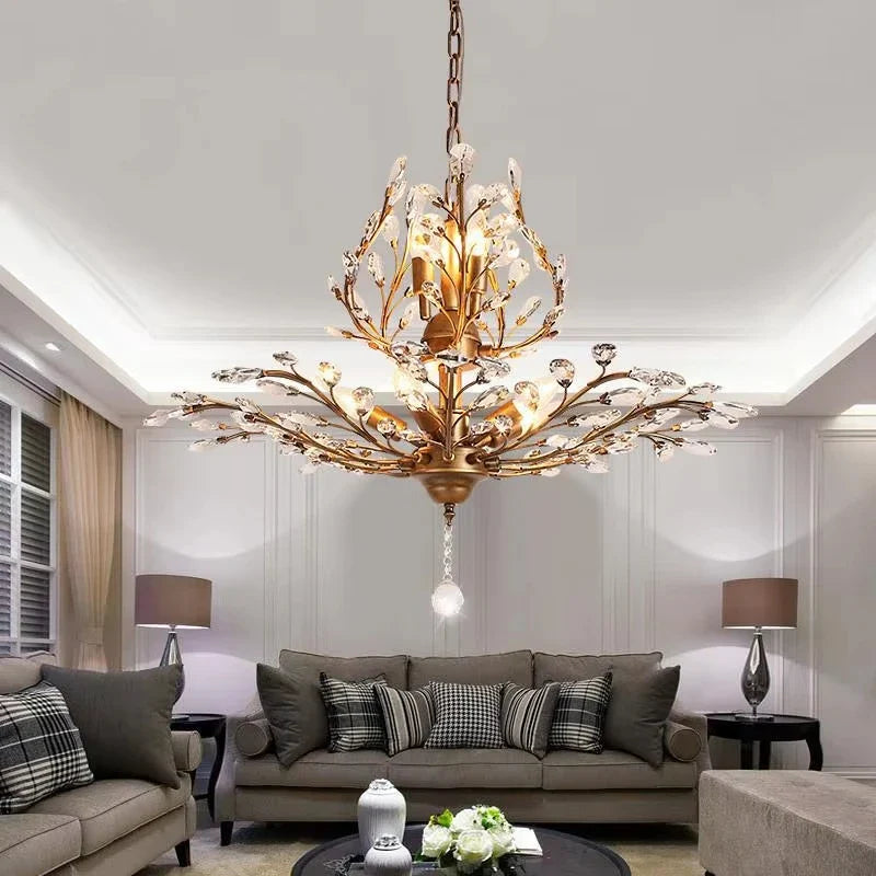Afralia™ Tree Branch Leaves Chandelier: Vintage Crystal Lustre for Living Room, Bedroom, Kitchen
