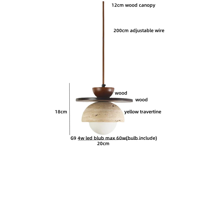 Afralia™ Stone LED Pendant Light: Nordic Modern Yellow Travertine Fixture for Living Dining Hallway