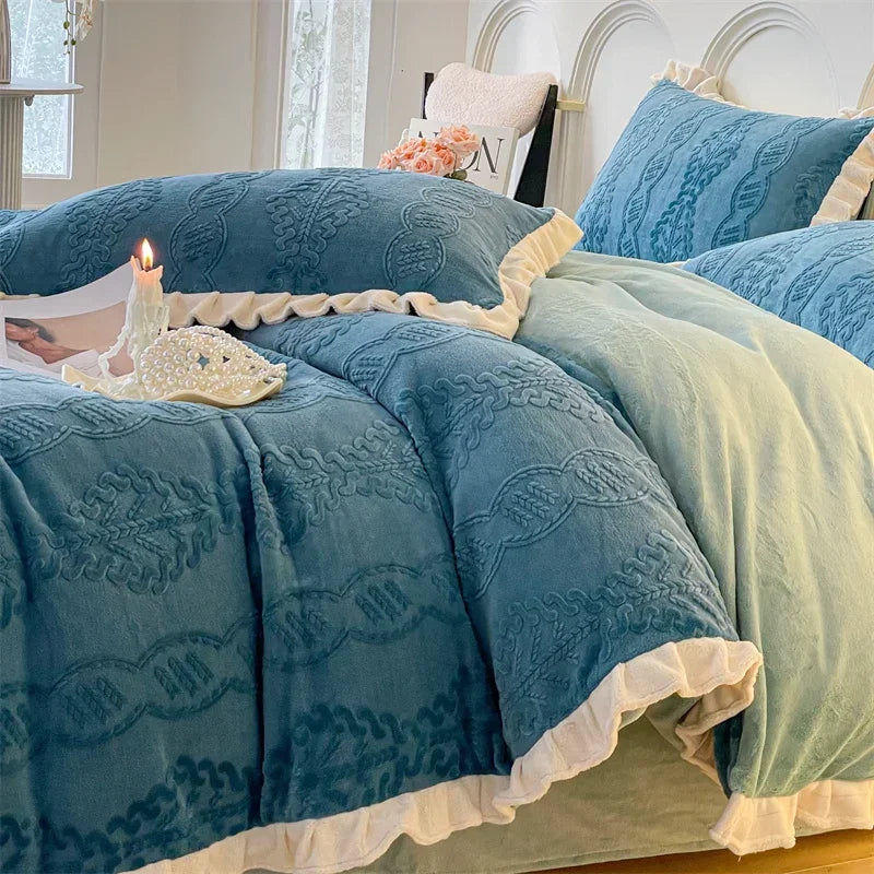Afralia™ Milk Velvet Carving Bedding Set - Single to King Size Luxe Bed Linens