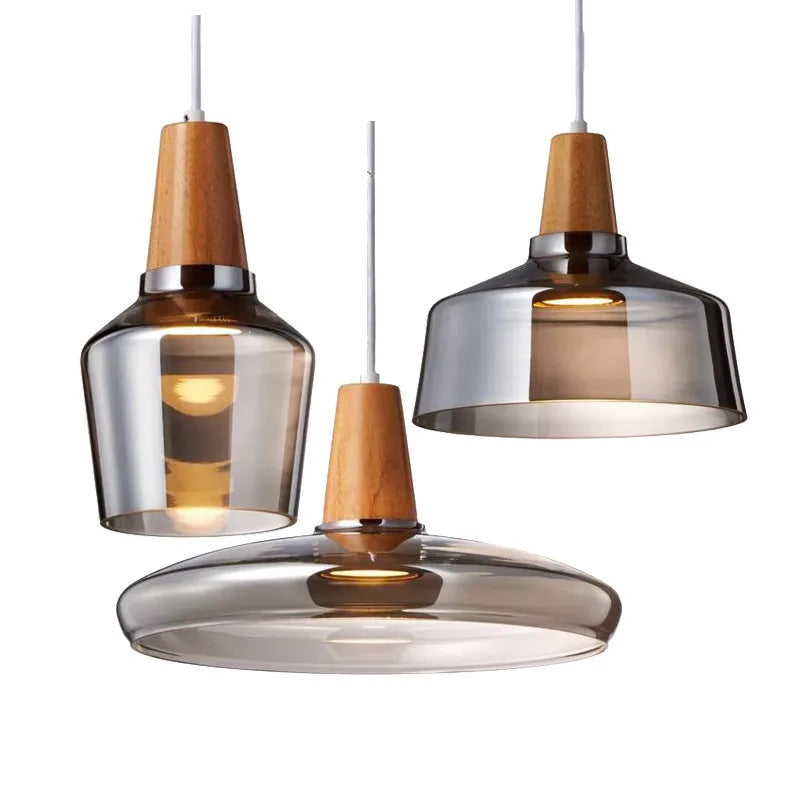 Afralia™ Glass and Wood Pendant Light for Modern American Retro Dining Loft Decor