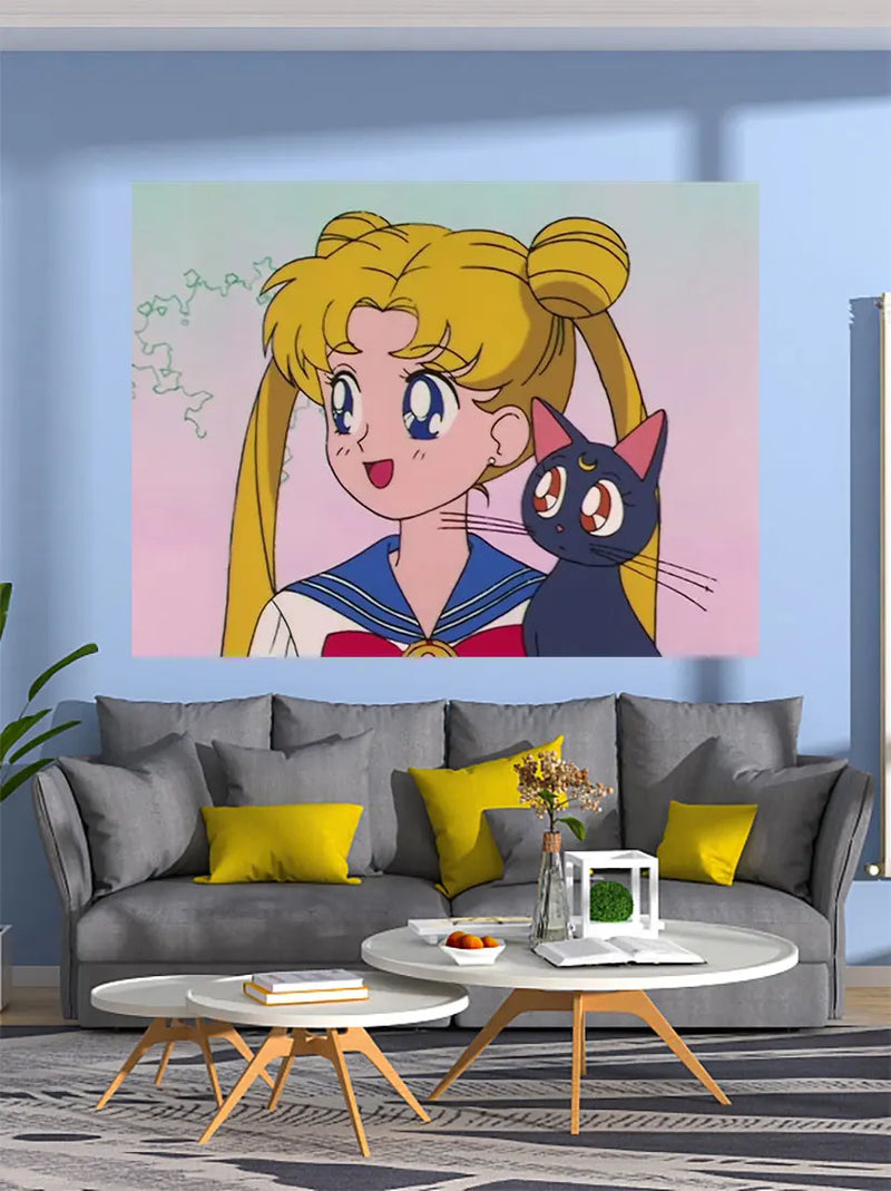 Afralia™ Sailor Moon Wall Hanging - Kawaii Fairy Decor for Bedroom or Dorm