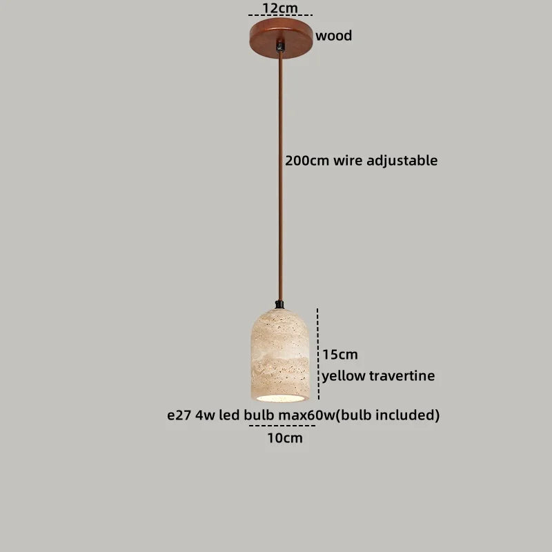 Afralia™ Globe LED Pendant Light Yellow Travertine Stone White Glass Adjust Hang Lamp