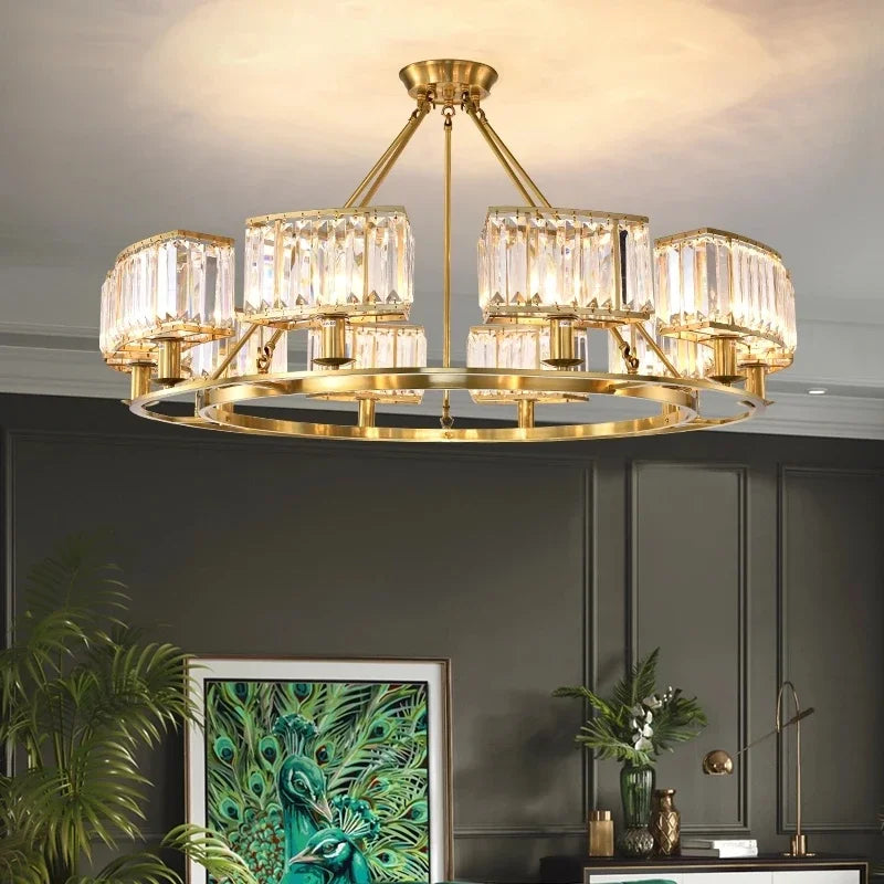 Afralia™ Copper Crystal Chandelier: Modern LED Ceiling Light for Home Deco & Ambiance, Living, Dining, Bedroom