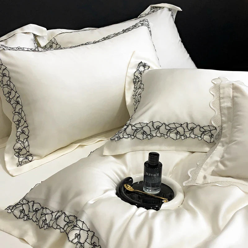 Afralia™ Silky Eucalyptus Fiber Bedding Set with Wide Lace Edge