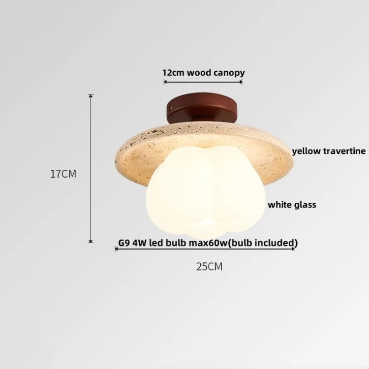 Afralia™ Yellow Travertine LED Ceiling Lamp with Wood Canopy Flush Mount