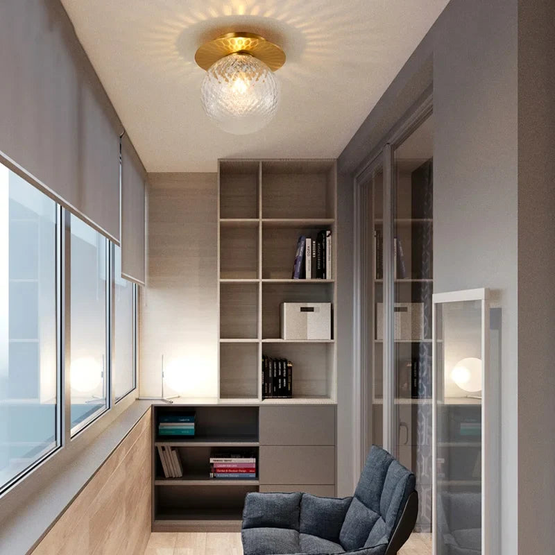 Afralia™ Iron Glass LED Ceiling Lamp Ball Shape Modern Living Room Light Fixtures
