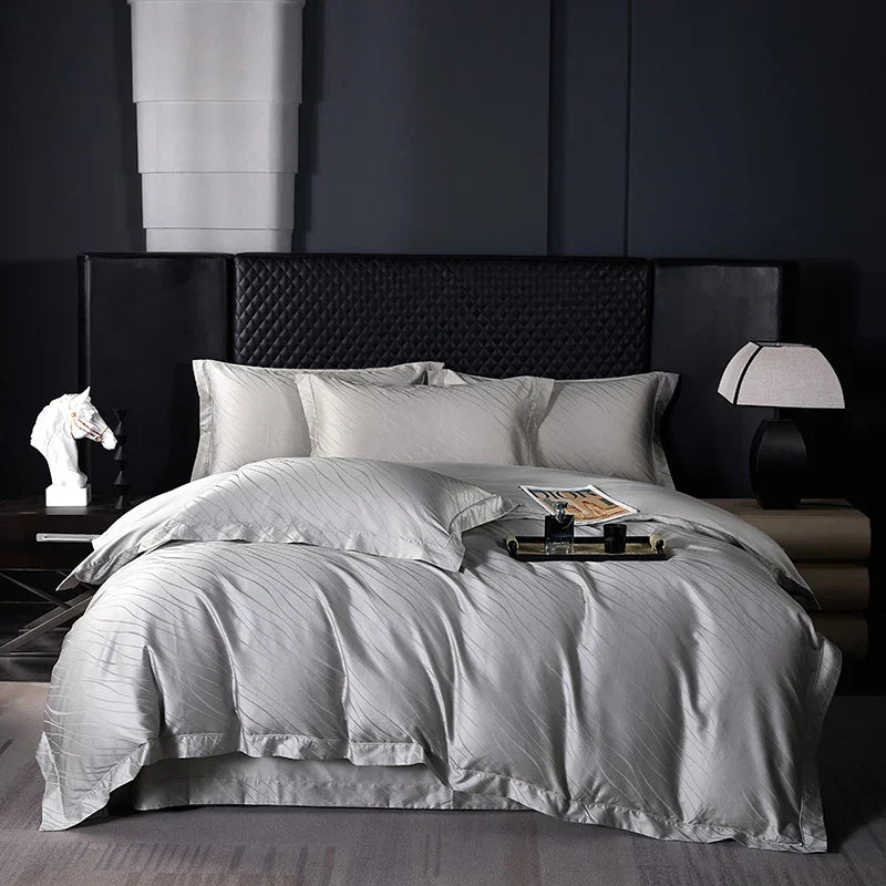 Afralia™ Luxury Egyptian Cotton Jacquard Bedding Set with Duvet Cover, Sheet, and Pillowcases