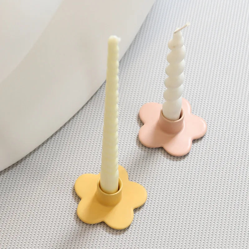 Afralia™ Cartoon Flower Ceramic Candle Holder Candelabrum Desktop Storage Accessory