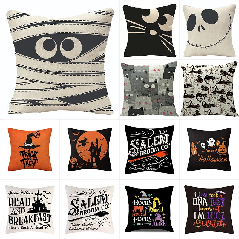 Afralia™ Halloween Linen Cushion Cover for Living Room Decor and Sofa - Trick or Treat