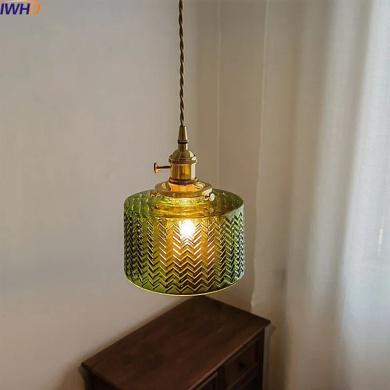 Afralia™ Green Glass Pendant Light Chandelier - Nordic LED Hanging Lamp for Home Decor