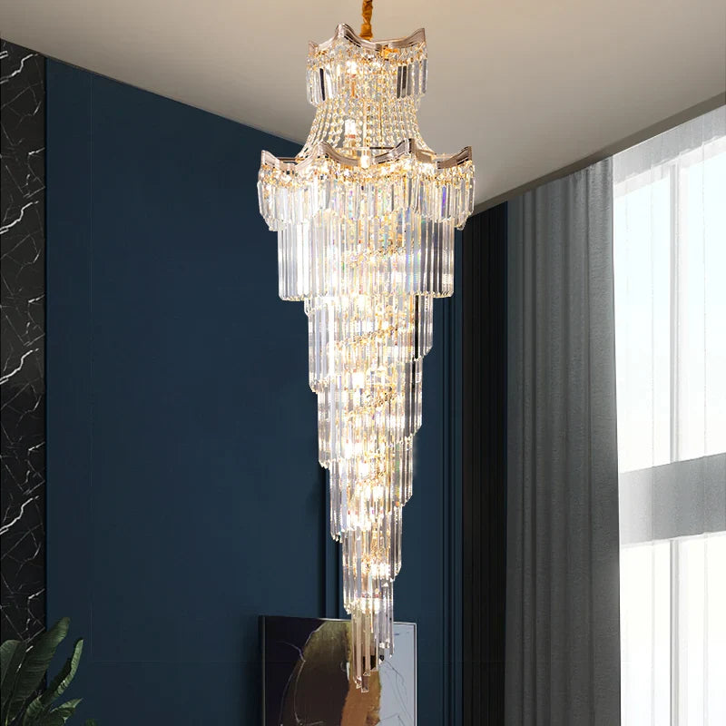 Afralia™ Crystal Duplex Chandelier: Luxury Living & Stair Lamp for Loft Apartment & Villa