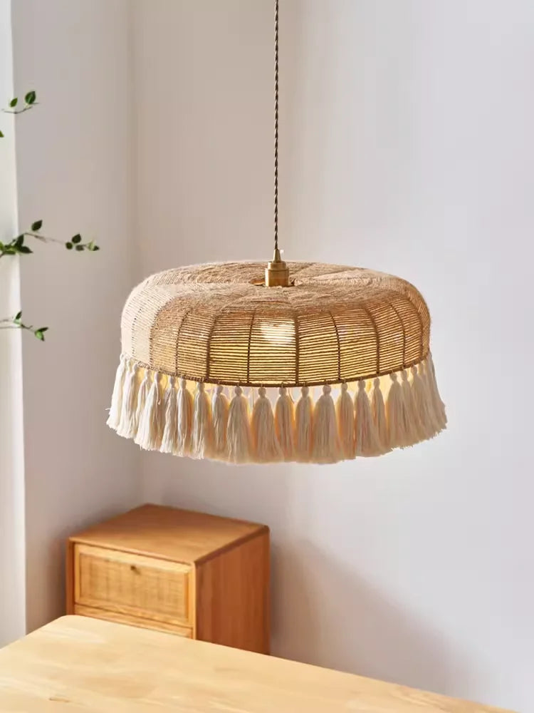 Afralia™ Hemp Rope Ceiling Chandelier: Japanese-Inspired Twine Pendant Lights for Home Decor