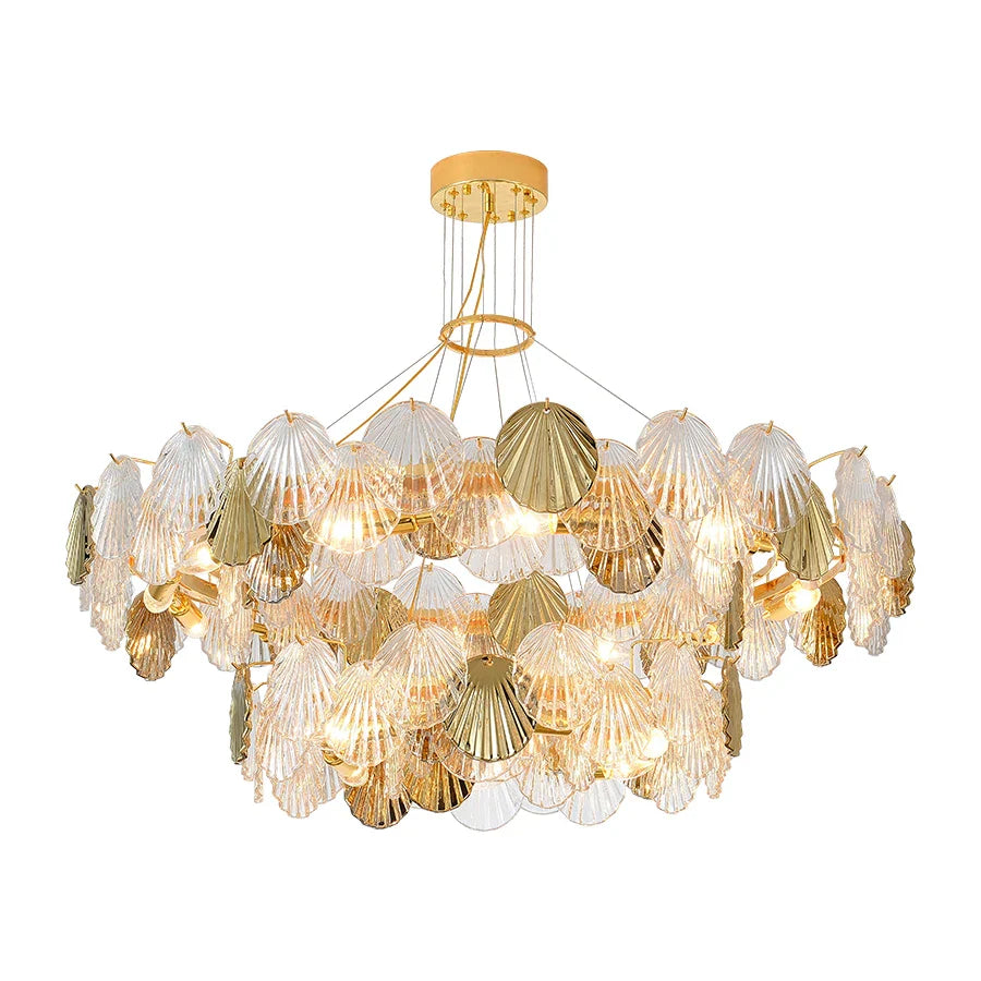 Afralia™ Shell Glass LED Ceiling Chandeliers Gold - Modern Living Room Decor