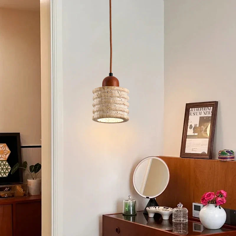 Afralia™ Yellow Travertine LED Pendant Light: Vintage Japanese Style for Bedroom, Kitchen, Living Room