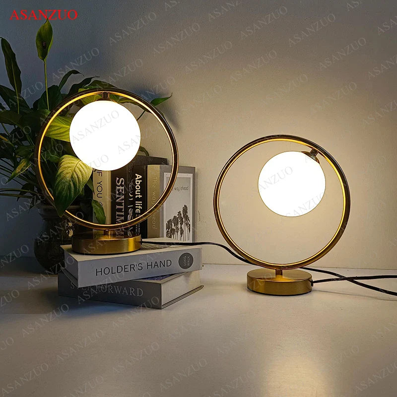 Afralia™ Brass Glass LED Table Lamp | Modern Bedside Reading Desk Light