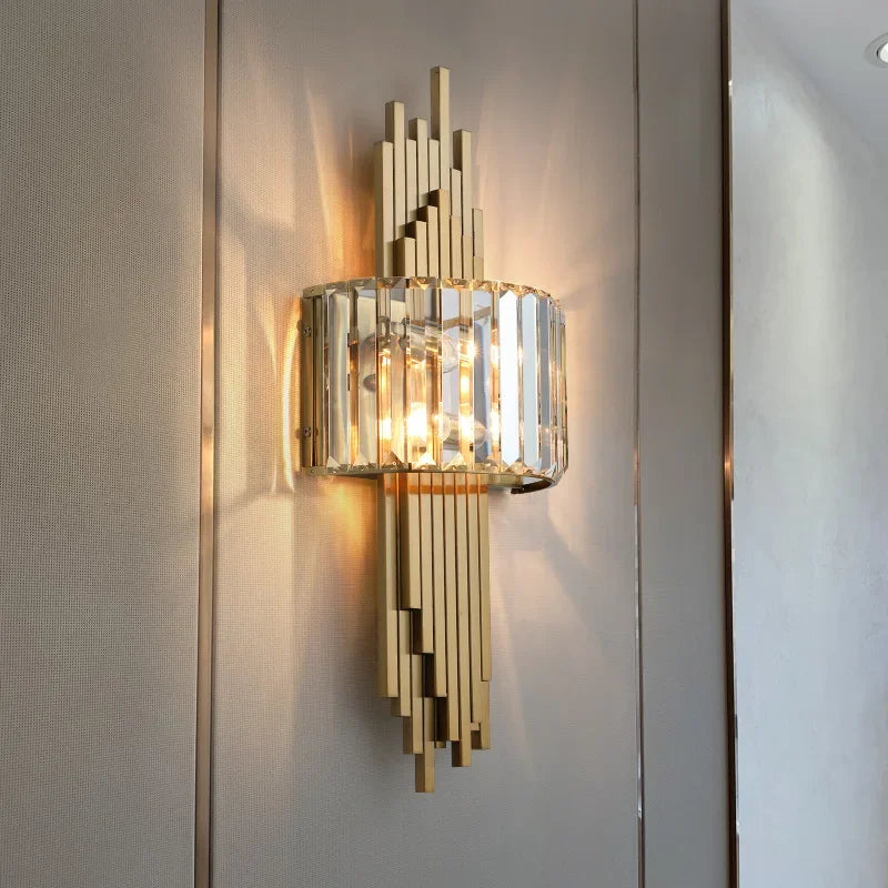 Afralia™ Crystal Gold Wall Lamp for Bedroom, Living Room, and Study Room