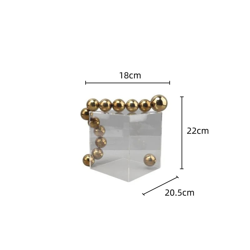 Afralia™ Geometric Sculpture: Clear Acrylic Cube with Golden Ball, Metal Cover; Home Decoration Accessory