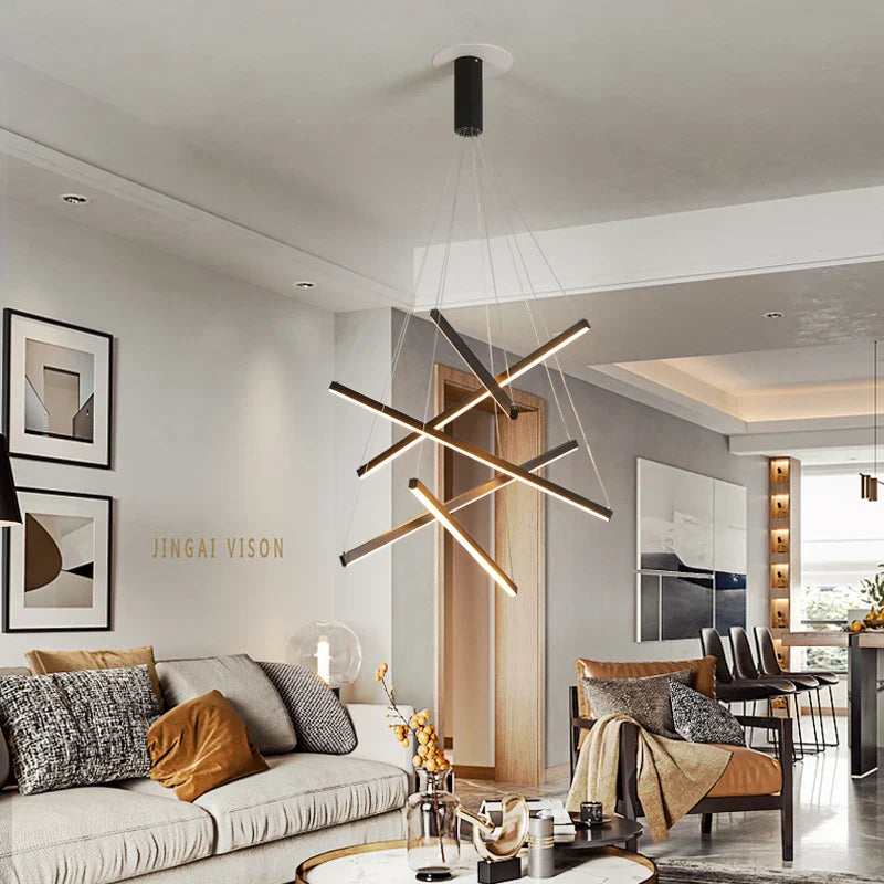 Afralia™ Modern LED Stair Chandelier in Black Aluminum Body for Living Room, Dining Room & Bedroom