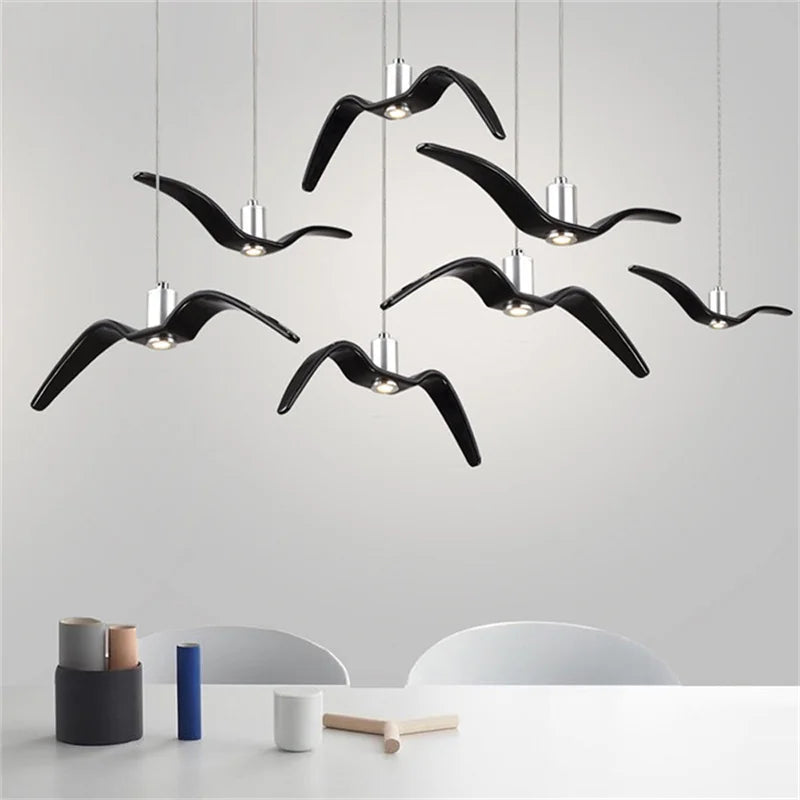 Afralia™ Seagull Bird Resin Chandelier LED Lamps