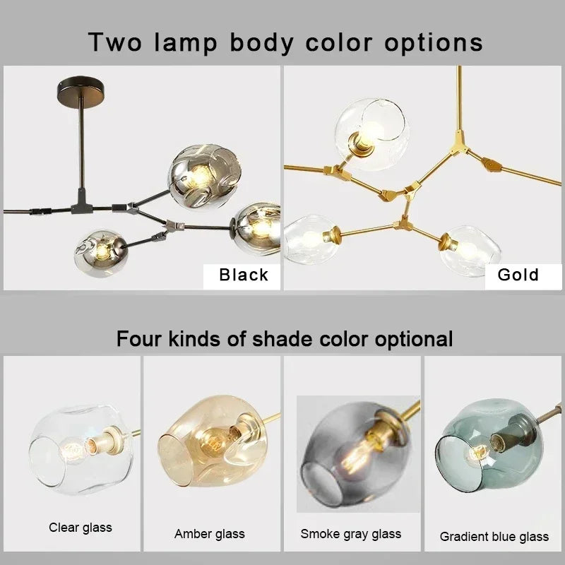 Afralia™ Glass Bubble Branch Chandelier: Modern Hanging Ceiling Light Fixture