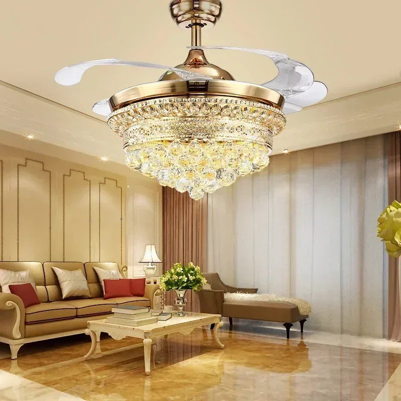 Afralia™ Crystal Remote Control Chandelier Ceiling Fan Light