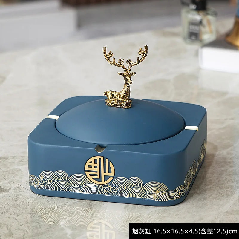 Afralia™ Modern New Chinese Style Trash Can with Lid for Living Room Decoration