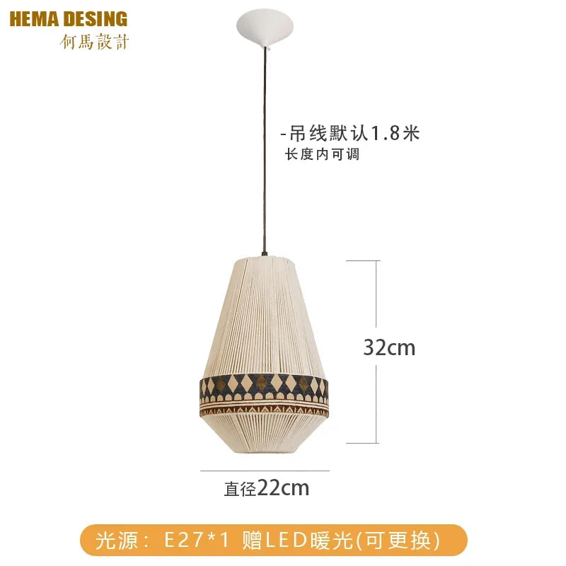 Afralia™ Bohemian Fringe Pendant Lamp: Retro Tassels Hanging Light in Hand-Woven Hemp Rope Fabric