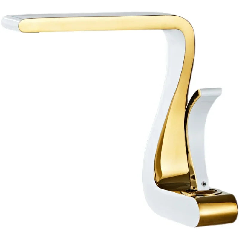 Afralia™ White Gold Brass Bathroom Mixer Tap Sink Faucet Single Hole Retro Luxury