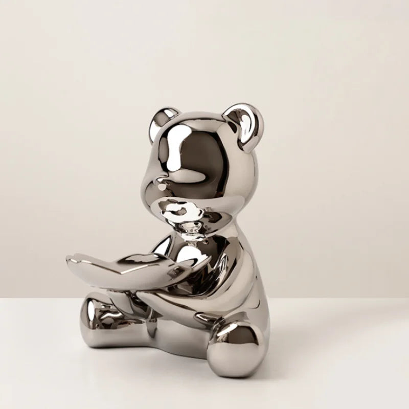 Afralia™ Ceramic Bear Figurine Table Decor Statue Keys Storage Shelf Ornament