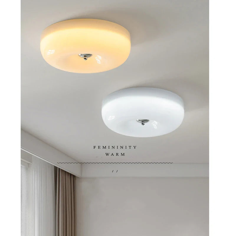 Afralia™ Cream Bauhaus Style Ceiling Lamp for Bedroom with Medieval French Glass