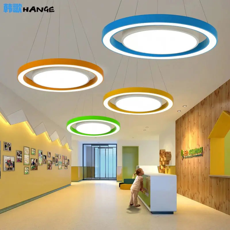 Afralia™ Color Ring LED Chandelier - Creative Round Lamp for Kindergarten and Office