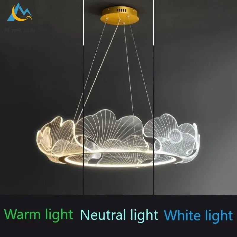 Afralia™ Lotus Leaf Acrylic LED Chandelier Pendant Light for Dining Room, Bedroom, Living Room