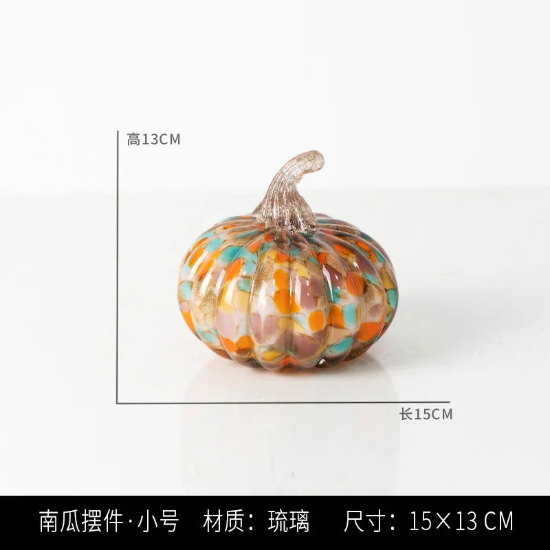 Afralia™ Colored Transparent Glazed Pumpkin Sculpture for Home Decor