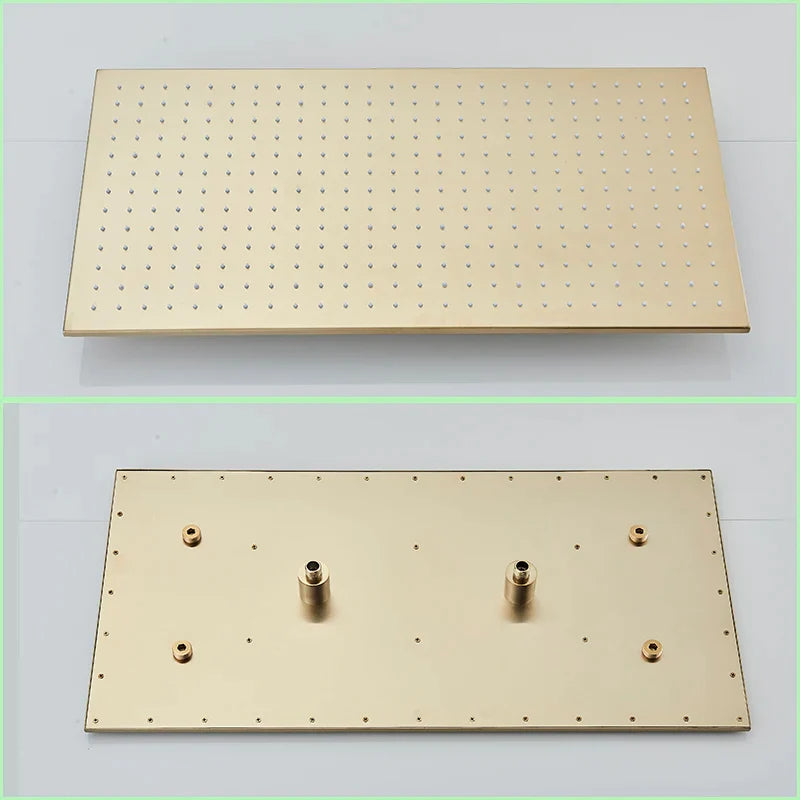 Afralia™ Brushed Gold LED Thermostatic Shower Faucet Set with Ceiling Rainfall Shower Head