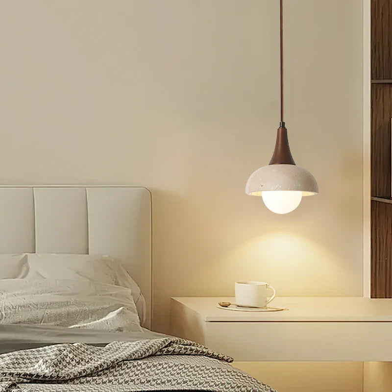 Afralia™ LED Pendant Lamp White Glass Ball Yellow Travertine Hanging Light