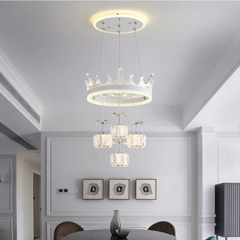 Afralia™ Scandinavian Luxury LED Crown Chandelier for Modern Dining Table