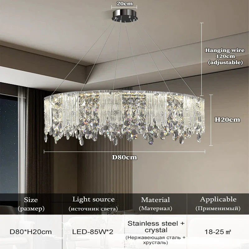 Afralia™ Chrome Crystal Pendant LED Chandelier for Living Dining Bedroom.