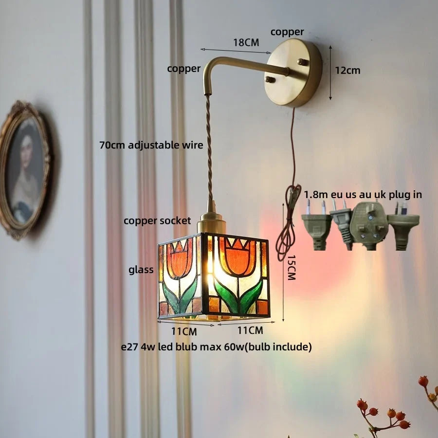 Afralia™ Tiffany Glass LED Wall Light Fixture for Home & Restaurant Décor