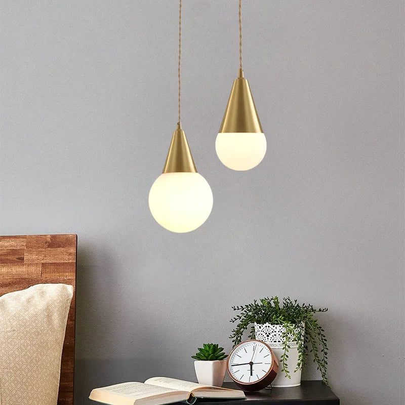 Afralia™ Nordic Copper Glass LED Pendant Light for Bedroom Living Room Corridor