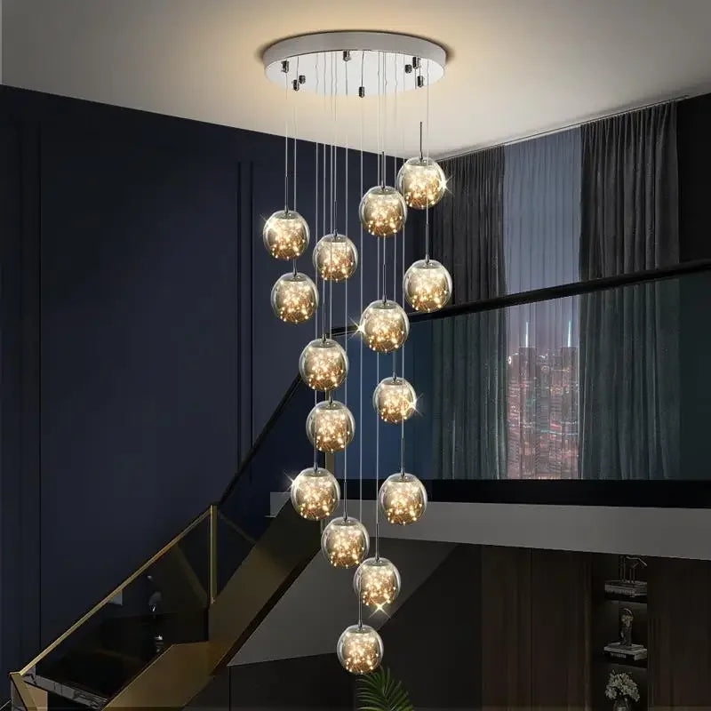 Afralia™ Spiral Staircase Chandelier Crystal Ball Pendant Light for Modern Living Room