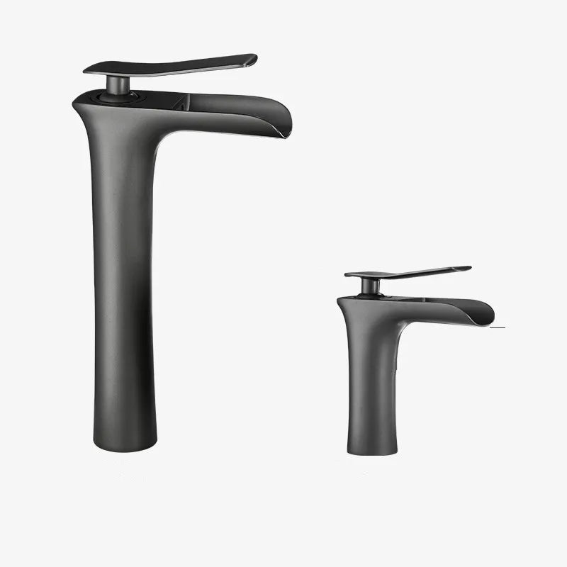 Afralia™ Grey Waterfall Brass Basin Faucet - Hot Cold Mixer Tap for Bathroom Sink