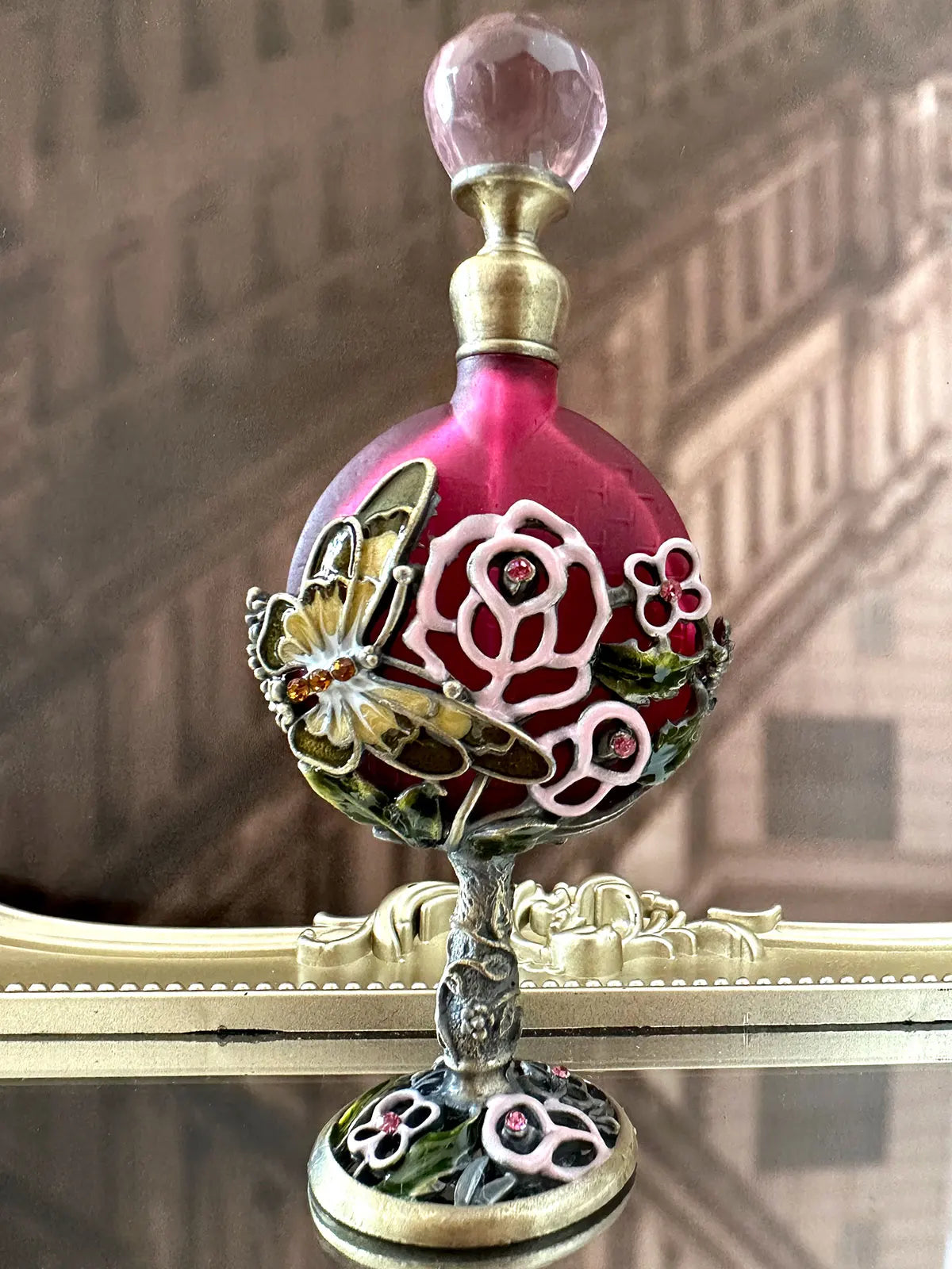 Afralia™ Glass Metal Perfume Bottle with Enamel Butterfly, Essential Oil Holder & Wedding Decor