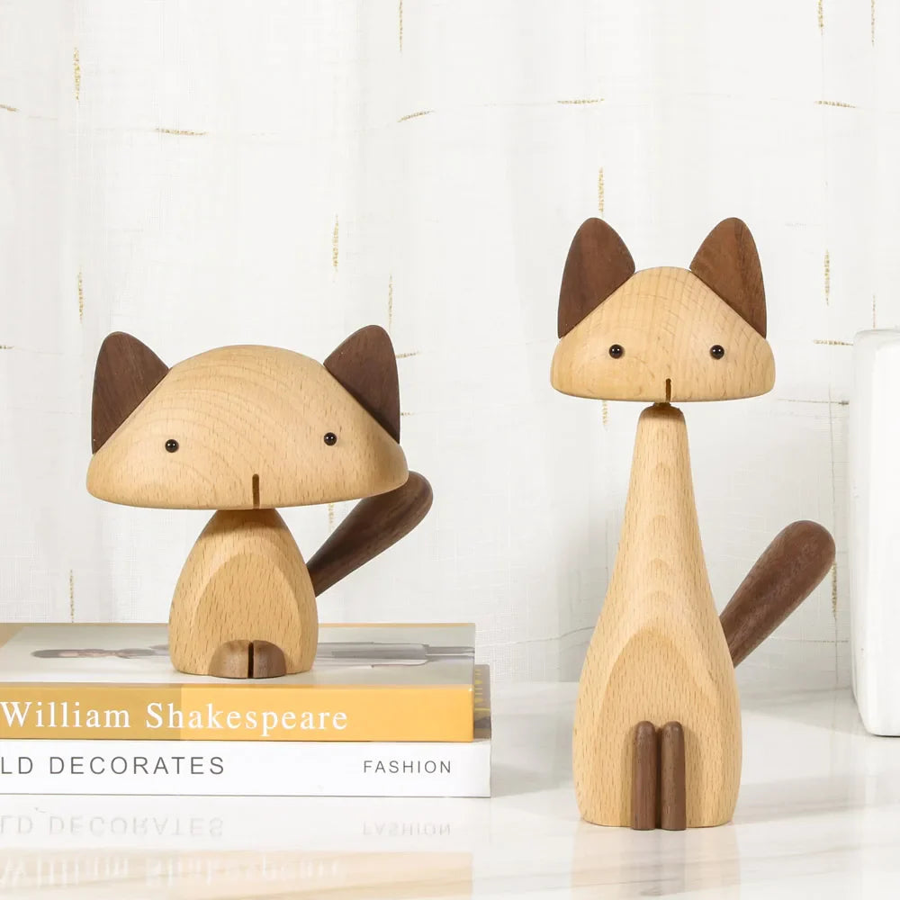 Afralia™ Nordic Wood Cat Figurines Rotatable Craft Decor Fashion Handicrafts