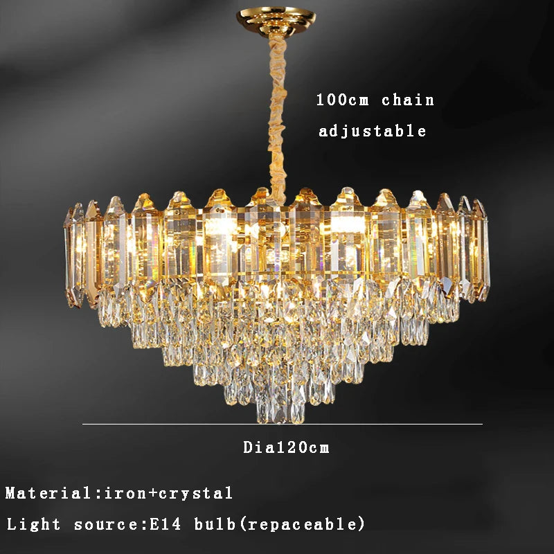 Afralia™ Gold Amber Crystal Chandelier Lights Modern Room Decor Hanging Lamp