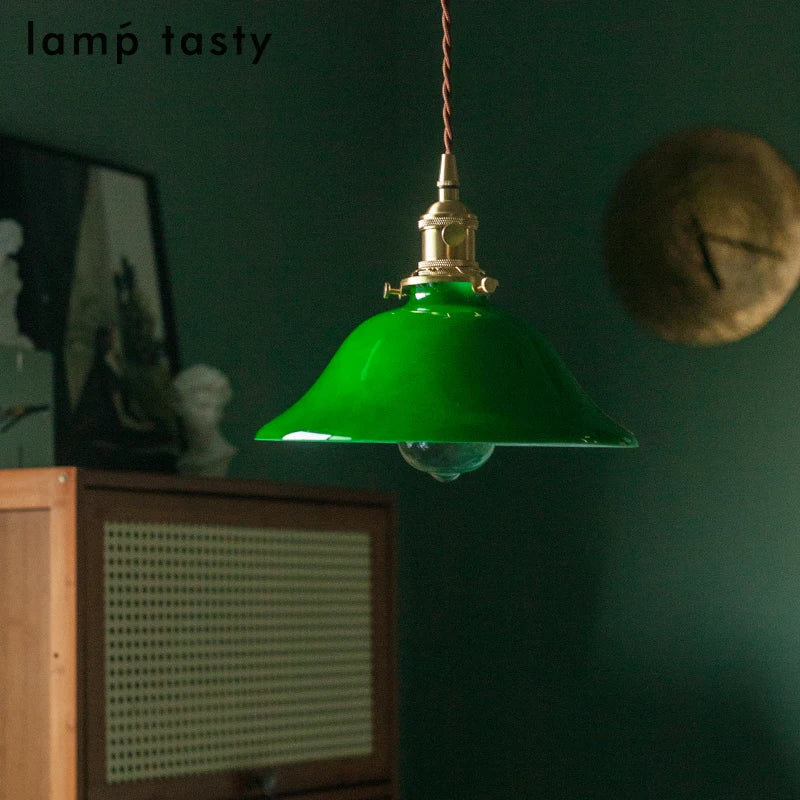 Afralia™ Green Glass LED Pendant Light for Home Decor & Restaurant Vintage Lighting