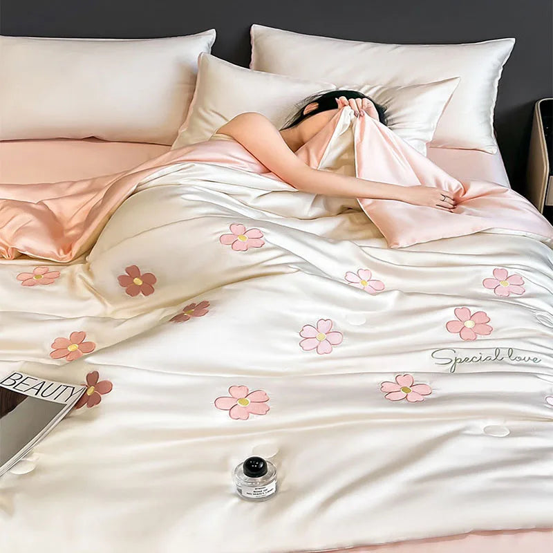 Afralia™ Washed Satin Embroidered Cool Blanket - Soft Skin-Friendly Summer Quilt