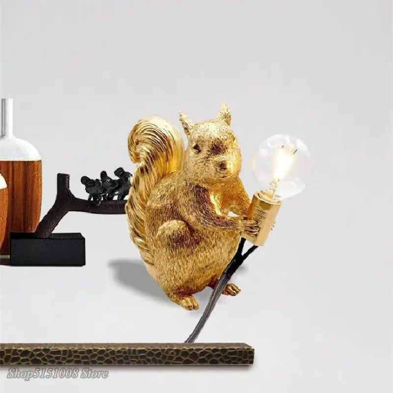 Afralia™ Squirrel Resin LED Table Light Mini Night Lamp for Home Decor