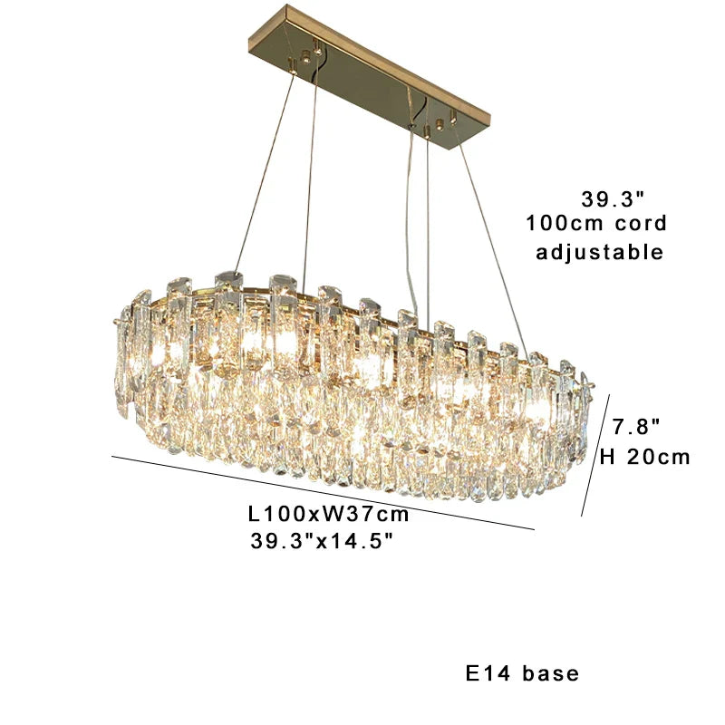Afralia™ Clear Crystal Oval Chandelier | Luxury Dining Room Light | Height Adjustable Hanglamp