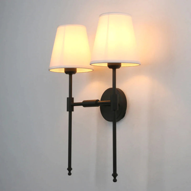 Afralia™ Rustic Double Sconce Wall Light with Flared White Shade