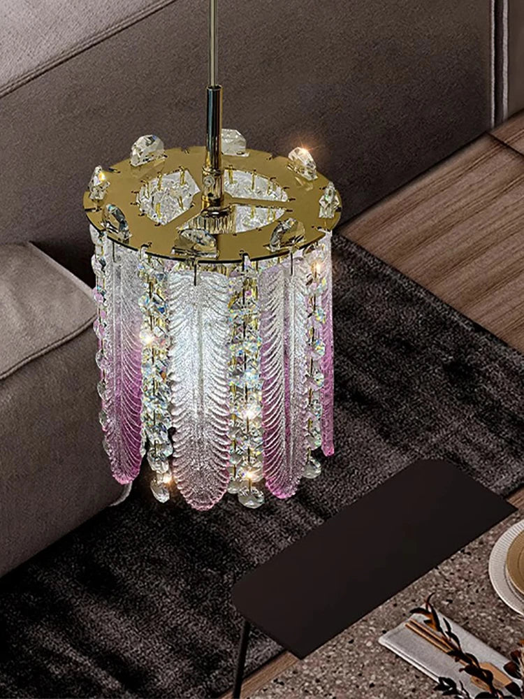 Afralia™ Gold Feather Crystal Tassel Chandelier & Ceiling Light Fixture
